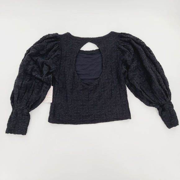 FREE PEOPLE Tea Time Balloon Sleeve Lace Top Women Size L Black NWT - Picture 3 of 7